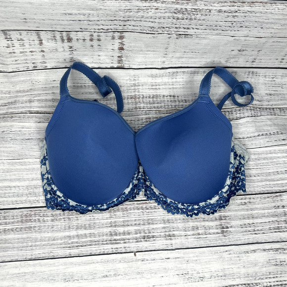 Wacoal Lace Contour Underwire Bra Blue Lace 36D - Picture 1 of 3